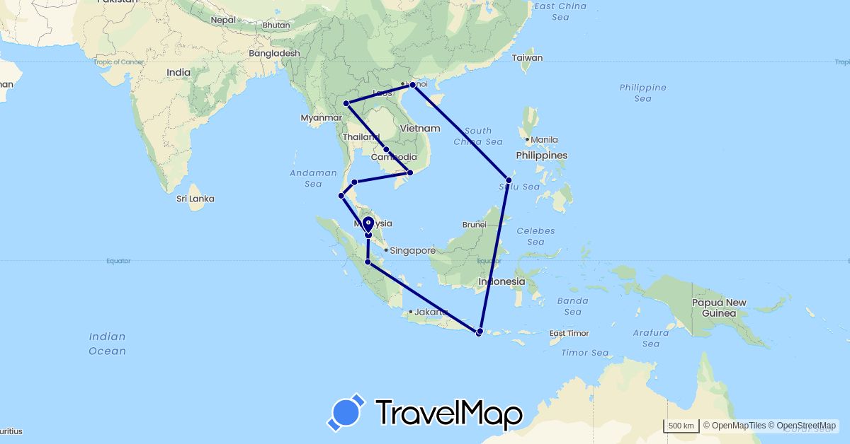TravelMap itinerary: driving in Indonesia, Cambodia, Malaysia, Philippines, Thailand, Vietnam (Asia)